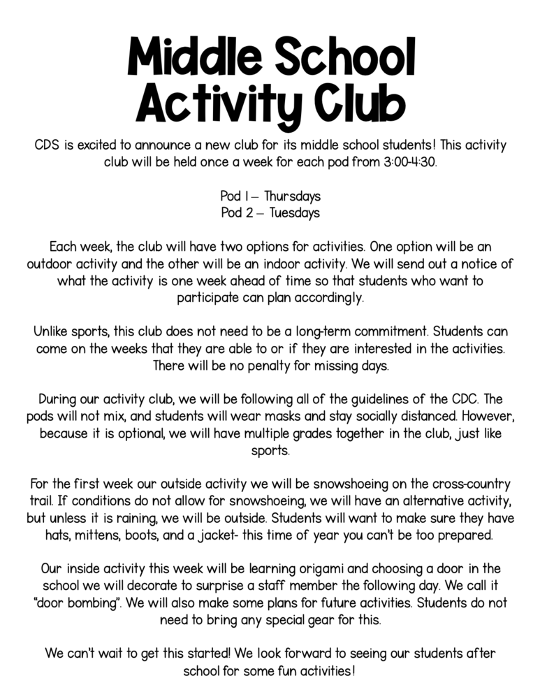 Middle School Activity Club