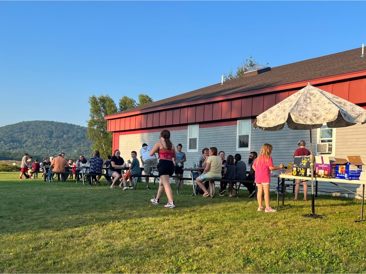 Enjoying the cookout together.